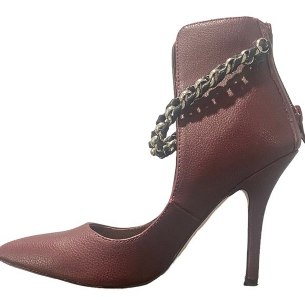 Izabella Rue Wine Colored Chain Strap High Back Ankle Heels -size 5.5